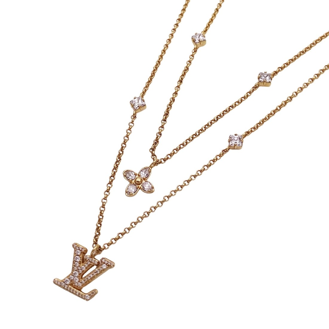 Louis Vuitton LOUIS VUITTON Women's Necklace, Brand Lady LV Rhinestone Gold M01845: --- Catalog ---Category: SizePendant Size: 16.6mm x 15mm / 0.65'' x 0.59''Neck Circumference: 40.5 cm / 15.94''Category: DesignColor: GoldGender: WomenMaterial: RhinestoneNecklace Type: NecklaceCatego