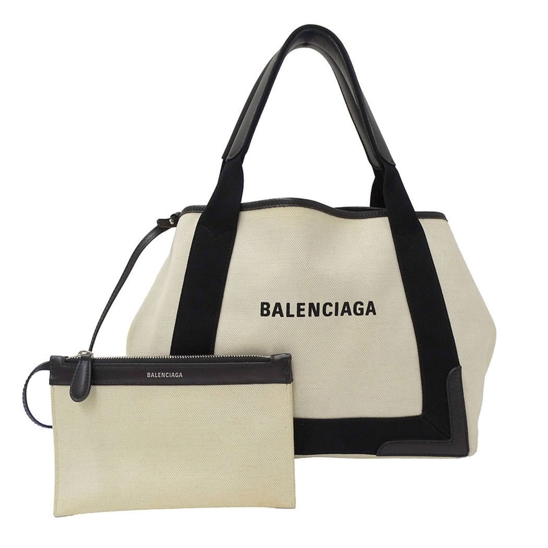 Balenciaga BALENCIAGA Women's Handbag, Canvas, Navy Cabas S, Ivory/Black, 339933, with Pouch: --- Catalog ---Category: SizeSize (HxWxD): 23cm x 29cm x 17cm / 9.05'' x 11.41'' x 6.69''Category: DesignType: Handbag, PouchColor: Black, Ivory, YellowGender: WomenMaterial: Canvas Category: GeneralM