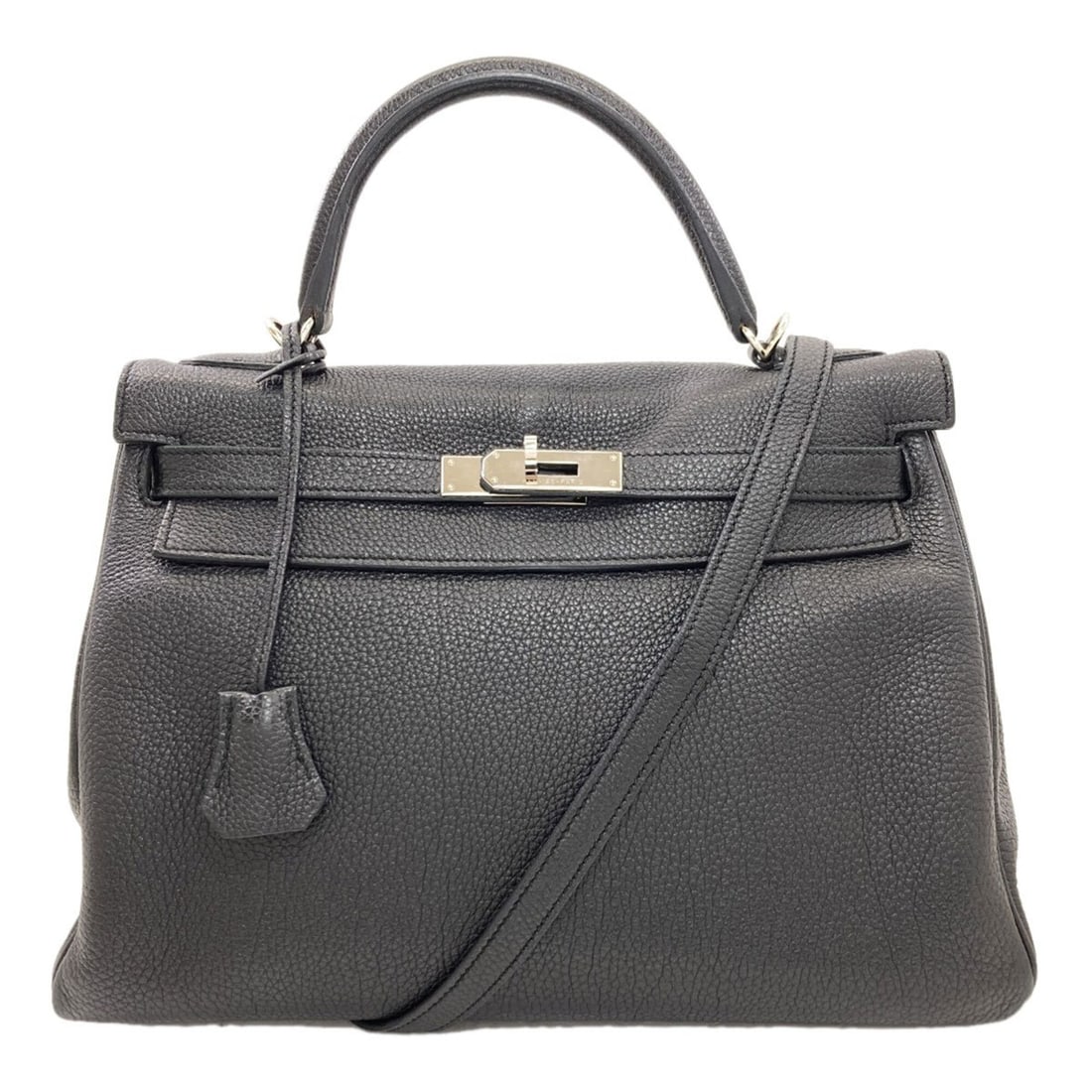 Hermes Kelly 32, inner stitching, silver hardware, handbag, Togo leather, women's.: --- Catalog ---Category: SizeSize (HxWxD): 22cm x 32cm x 12cm / 8.66'' x 12.59'' x 4.72''Strap Length: 90cm / 35.43''Handle Length: 23cm / 9.05''Category: DesignType: HandbagColor: BlackGender: WomenC
