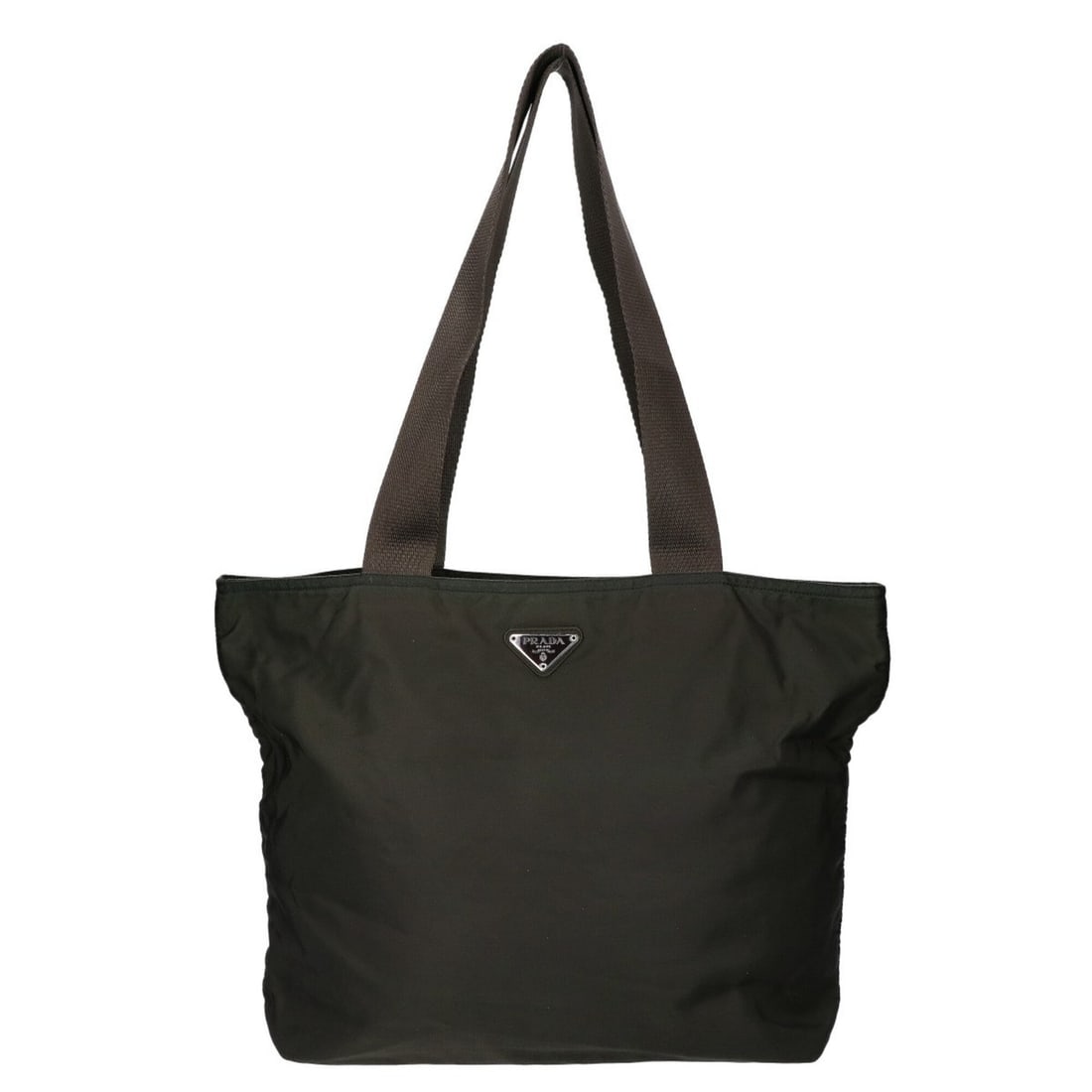PRADA Triangle Logo Plate Nylon Tote Bag, Khaki, Women's: --- Catalog ---Category: SizeSize (HxWxD): 29.5cm x 31cm x 12cm / 11.61'' x 12.2'' x 4.72''Category: DesignType: Tote bagColor: KhakiGender: WomenMaterial: Nylon Category: GeneralBrand: Prada--- Item 
