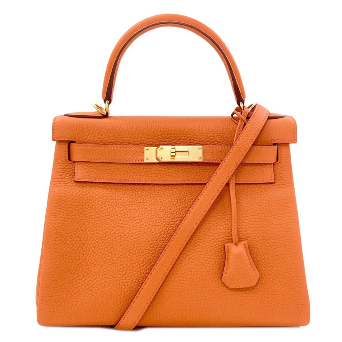 Hermes Kelly 28, inner stitching, gold hardware, handbag, Togo leather, women's.: --- Catalog ---Category: SizeSize (HxWxD): 21cm x 25cm x 11cm / 8.26'' x 9.84'' x 4.33''Strap Length: 90cm / 35.43''Handle Length: 24cm / 9.44''Category: DesignType: HandbagColor: OrangeGender: WomenC