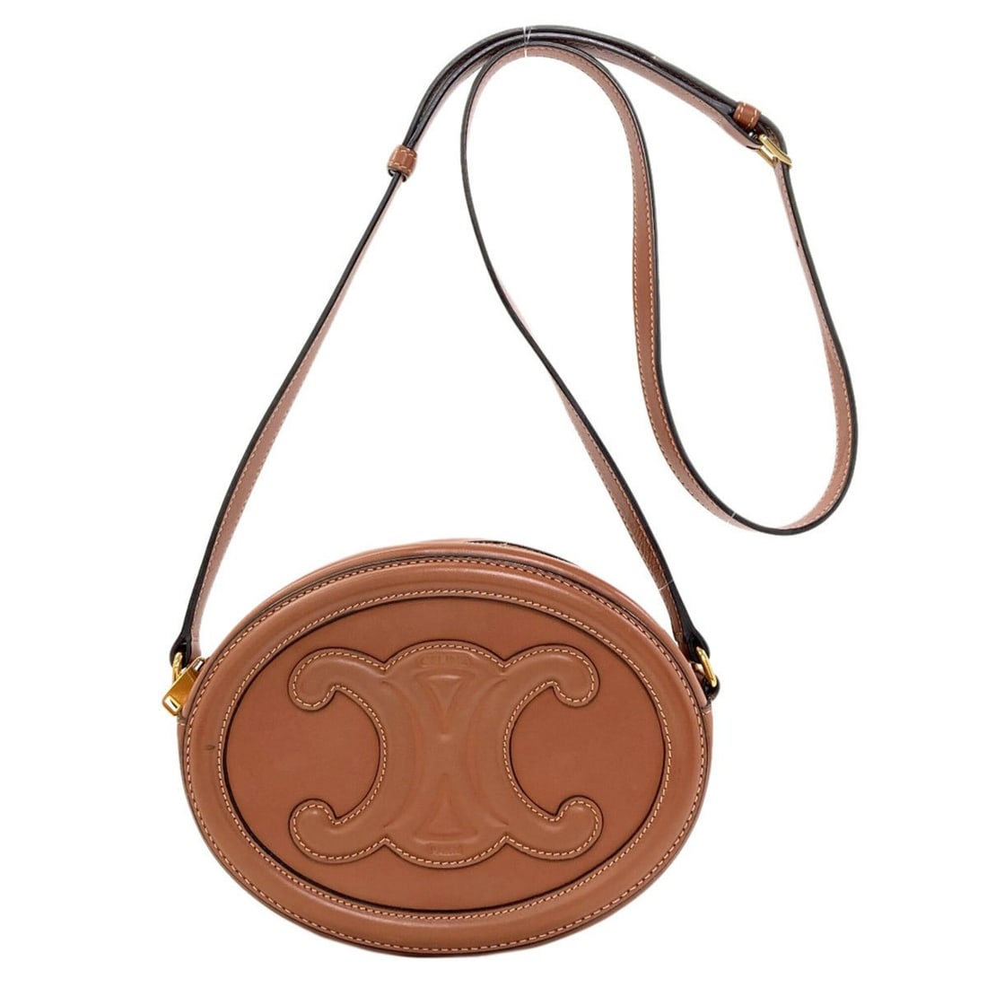 Celine Oval Purse Cuir Triomphe Shoulder Bag Calfskin Women's CELINE: --- Catalog ---Category: SizeSize (HxWxD): 15.5cm x 20cm x 6.5cm / 6.1'' x 7.87'' x 2.55''Strap Length: 110cm - 124cm / 43.3'' - 48.81''Category: DesignType: Shoulder bagColor: BrownGender: WomenClosu