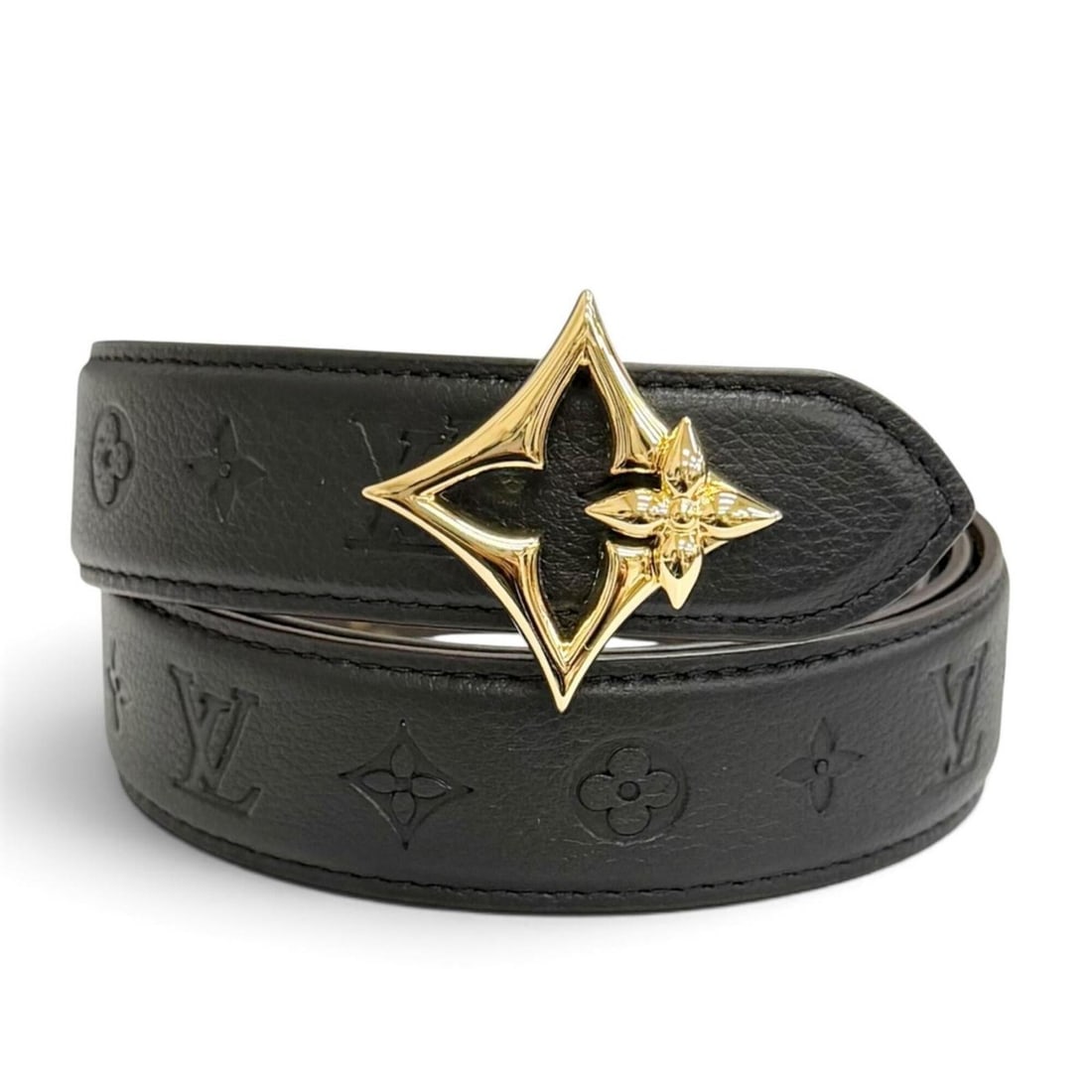 LOUIS VUITTON M8373V Belt Flowergram 30MM Reversible Monogram Canvas Empreinte Black Gold Hardware (1 of 10)