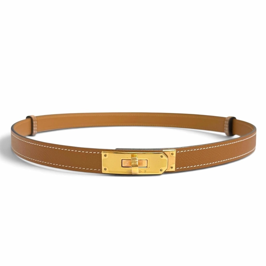 HERMES Kelly Belt, Veau Epsom Leather, Gold with Pink Hardware, Y Stamp, Made in France, Women's, (1 of 13)