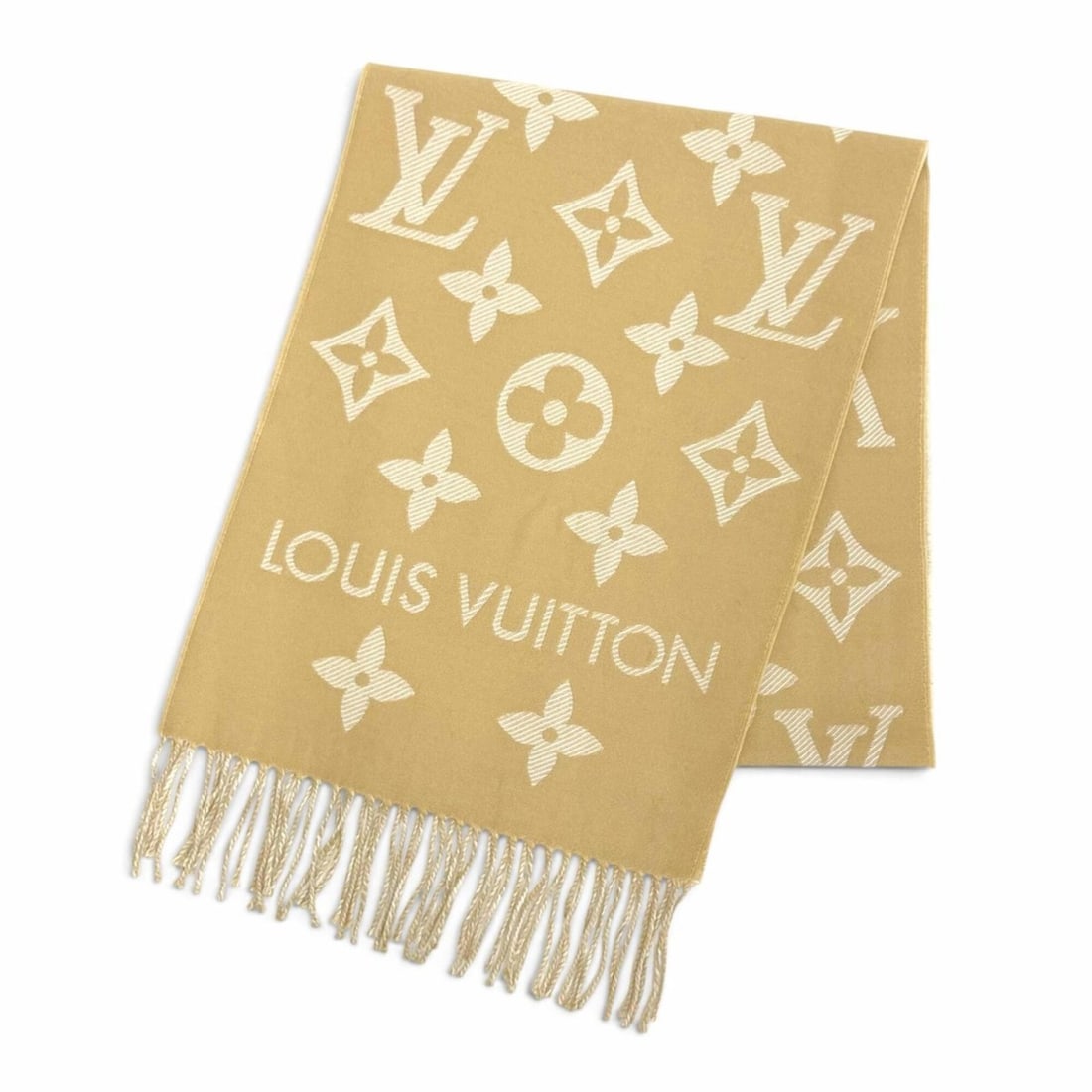 LOUIS VUITTON M77854 LV Essential Wool Monogram Stole/Scarf, Beige, 170 x 34 cm, Made in Italy, (1 of 20)