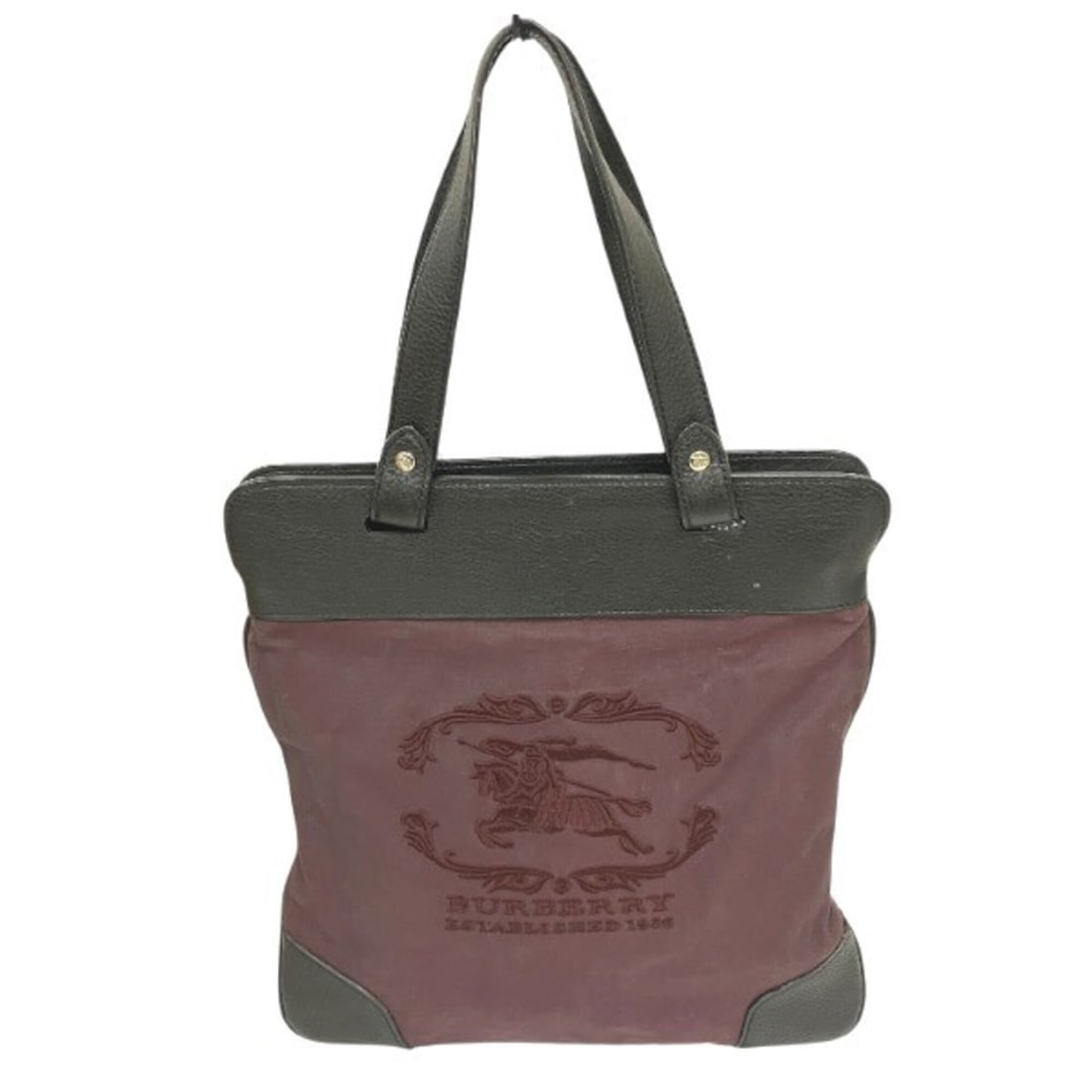 Burberry ESTABLISHED1856 Bordeaux x Black Canvas Leather Tote Bag (Unisex): --- Catalog ---Category: SizeSize (HxWxD): 33cm x 31cm x 1.5cm / 12.99'' x 12.2'' x 0.59''Category: DesignType: Tote bagColor: Black, BordeauxGender: Women,MenMaterial: Canvas , Leather Category: Gene