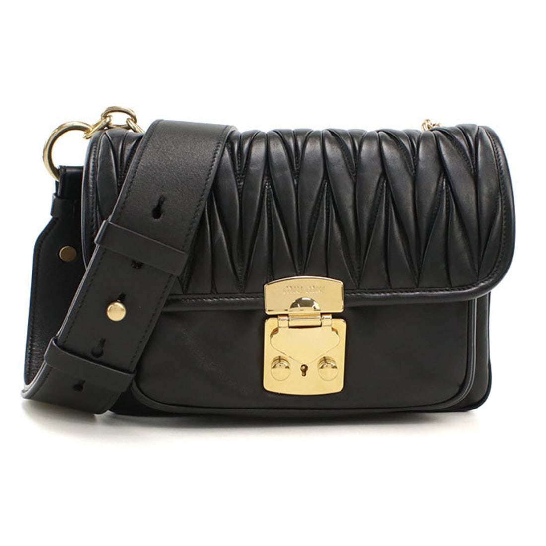Miu Miu MIUMIU (OUTLET) Miu Outlet Crossbody Shoulder Bag 5BD161 Matelassé Women's Black: --- Catalog ---Category: SizeSize (HxWxD): 16cm x 22cm x 7.5cm / 6.29'' x 8.66'' x 2.95''Category: DesignType: Shoulder bagColor: BlackGender: WomenMaterial: Leather Hardware Color: GoldLeather/Fur Ty
