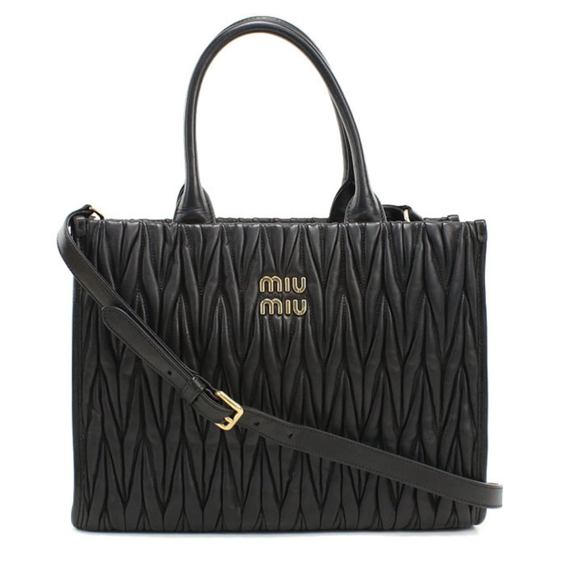 Miu Miu MIUMIU (OUTLET) Miu Outlet 2-Way Tote Bag, Matelassé, Women's, Black (1 of 10)