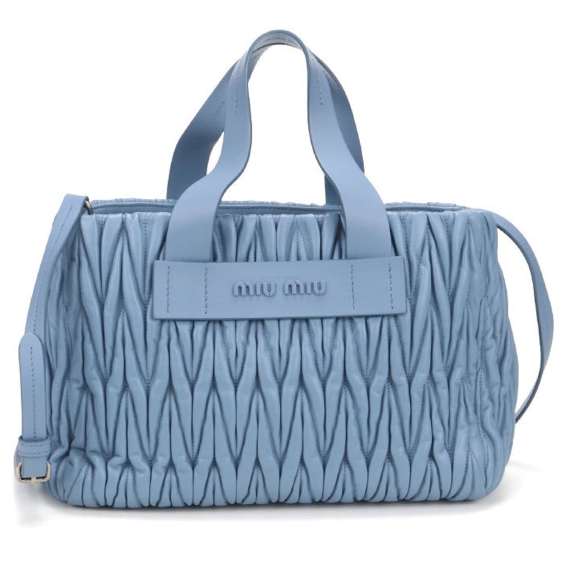 Miu Miu MIUMIU (OUTLET) Miu Outlet 2-Way Tote Bag, Matelassé, Women's, Blue: --- Catalog ---Category: SizeSize (HxWxD): 19cm x 34cm x 14cm / 7.48'' x 13.38'' x 5.51''Category: DesignType: Tote bagColor: BlueGender: WomenMaterial: Leather Hardware Color: SilverLeather/Fur Type: