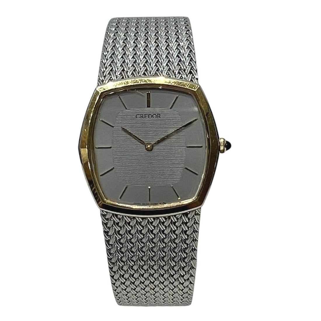 Seiko Credor wristwatch, total weight 50.5g, stainless steel, quartz movement, gray dial, model: --- Catalog ---Category: SizeWrist Size: 18cm / 7.08''Case Diameter: 30.8mm / 1.21''Category: DesignType: WristwatchGender: MenColor (Dial): GrayMaterial (Band): Stainless steelMaterial (Case): Stainl