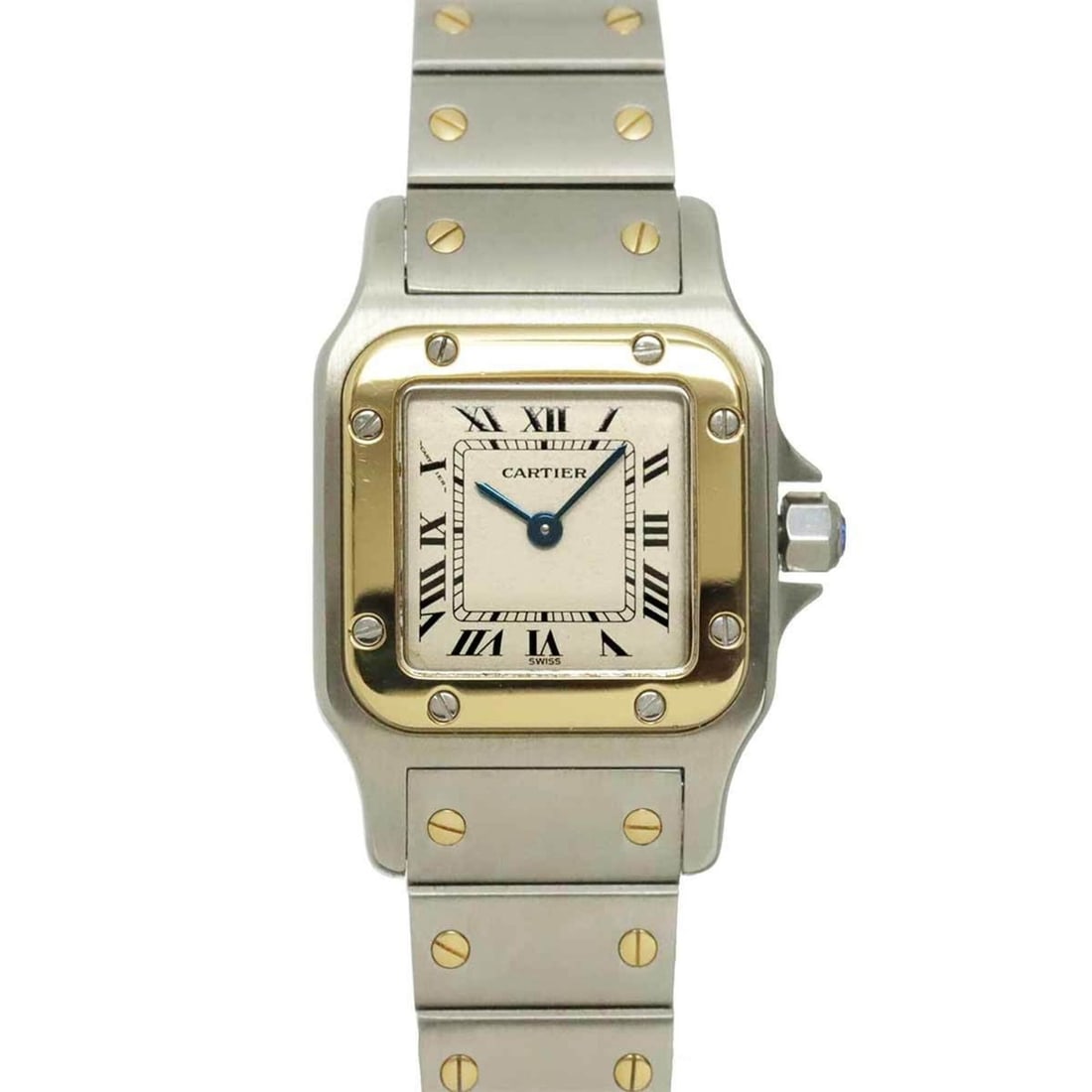 Cartier Santos Galbee SM W20012C4 Two-Tone Ladies' Watch, Ivory & 18K Yellow Gold, Quartz Watch: --- Catalog ---Category: SizeWrist Size: 14.5cm / 5.7''Case Diameter: 23mm / 0.91''Category: DesignType: WristwatchGender: WomenColor (Dial): IvoryMaterial (Band): Stainless steel, Yellow gold (18K)Ma