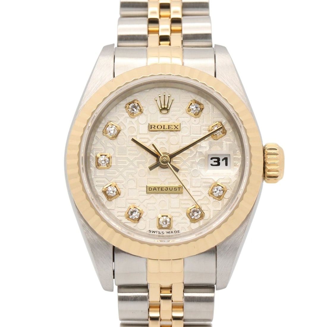Rolex Datejust 10P Diamond T-serial Watch, 18K (Yellow Gold) Stainless Steel, Diamond, Ladies',: --- Catalog ---Category: SizeWrist Size: 15cm / 5.9''Case Diameter: 26mm / 1.02''Category: DesignType: WristwatchGender: WomenColor (Dial): SilverMaterial (Band): Stainless steel, Yellow gold (18K)Mat