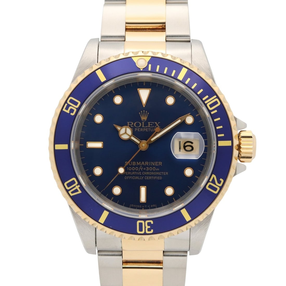 Rolex Submariner S-series watch, 18K (yellow gold) stainless steel, men's, blue tint, 16613 (1 of 17)