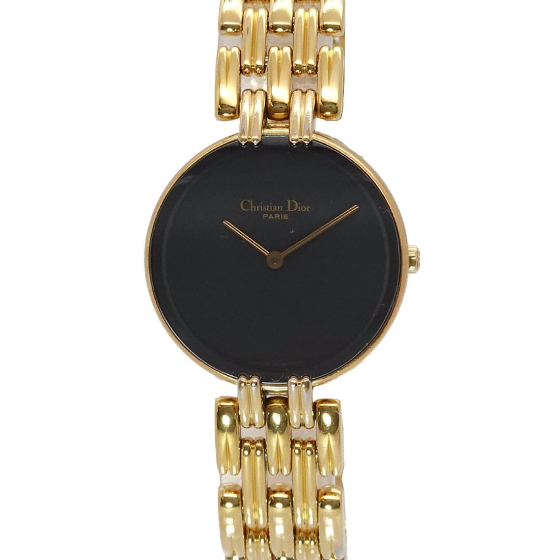 Christian Dior Bagbeera D46 154 4 Women's Watch, Black GP Quartz Watch: --- Catalog ---Category: SizeWrist Size: 15cm / 5.9''Case Diameter: 27mm / 1.06''Category: DesignType: WristwatchGender: WomenColor (Dial): BlackMaterial (Band): Gold platedMaterial (Case): Gold plate