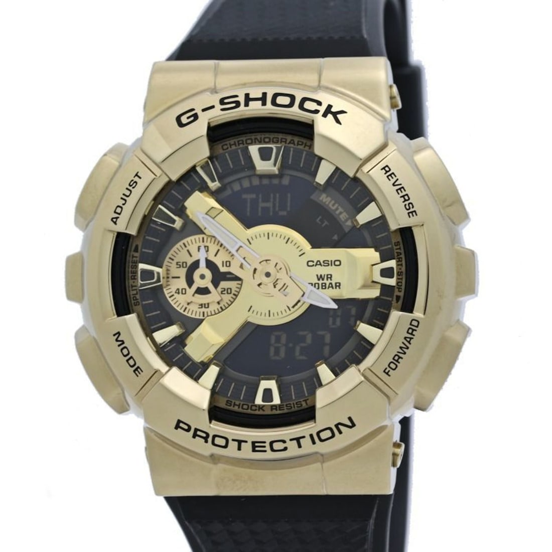 CASIO G-Shock GM-110G-1A9 Men's Watch, Metal Cover, Black, Resin x Stainless Steel, 40596: --- Catalog ---Category: SizeWrist Size: 22cm / 8.66''Case Diameter: 48mm / 1.89''Category: DesignType: WristwatchGender: MenColor (Dial): GoldMaterial (Case): Stainless steelCategory: GeneralMPN: GM-