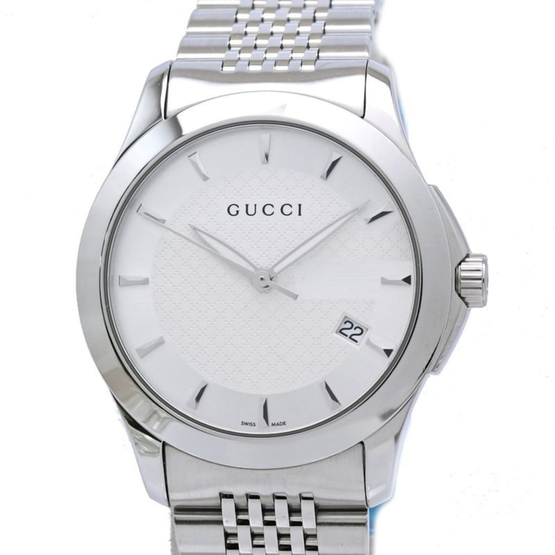 GUCCI G-Timeless YA126401 126.4 Women's Watch SS 40591: --- Catalog ---Category: SizeWrist Size: 19.5cm / 7.67''Case Diameter: 39mm / 1.54''Category: DesignType: WristwatchGender: WomenDisplay: AnalogColor (Dial): SilverMaterial (Band): Stainless steelMate