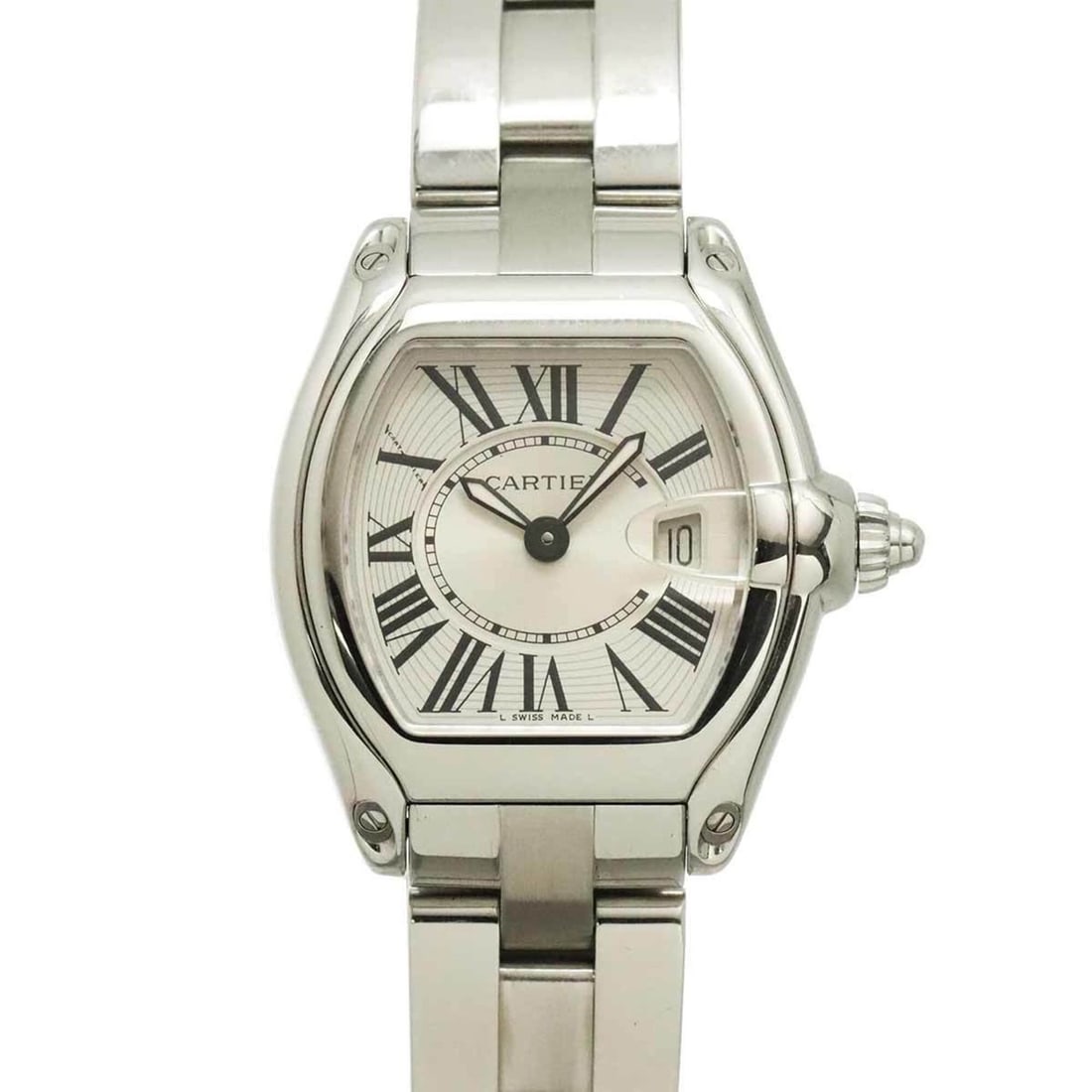 Cartier Roadster SM W62016V3 Ladies' Watch, Date, Silver, Quartz Watch: --- Catalog ---Category: SizeWrist Size: 16.5cm / 6.49''Case Diameter: 33mm / 1.3''Category: DesignType: WristwatchGender: WomenColor (Dial): SilverMaterial (Band): Stainless steelMaterial (Case): Sta