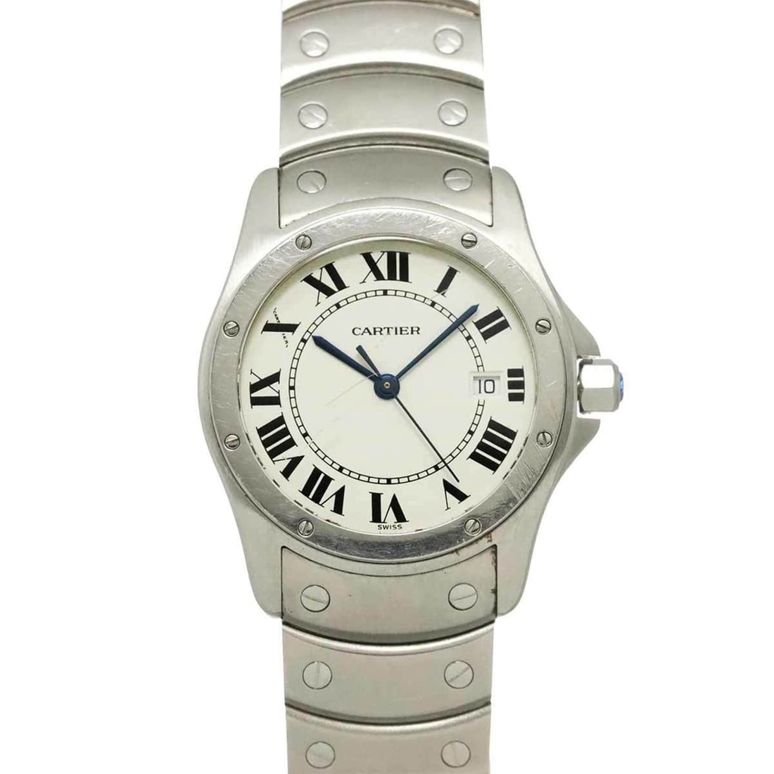 Cartier Santos Ronde MM W20027K1 Boys' Watch, Date, White Quartz Watch: --- Catalog ---Category: SizeWrist Size: 16cm / 6.29''Case Diameter: 29mm / 1.14''Category: DesignType: WristwatchGender: BoysColor (Dial): WhiteMaterial (Band): Stainless steelMaterial (Case): Stainl