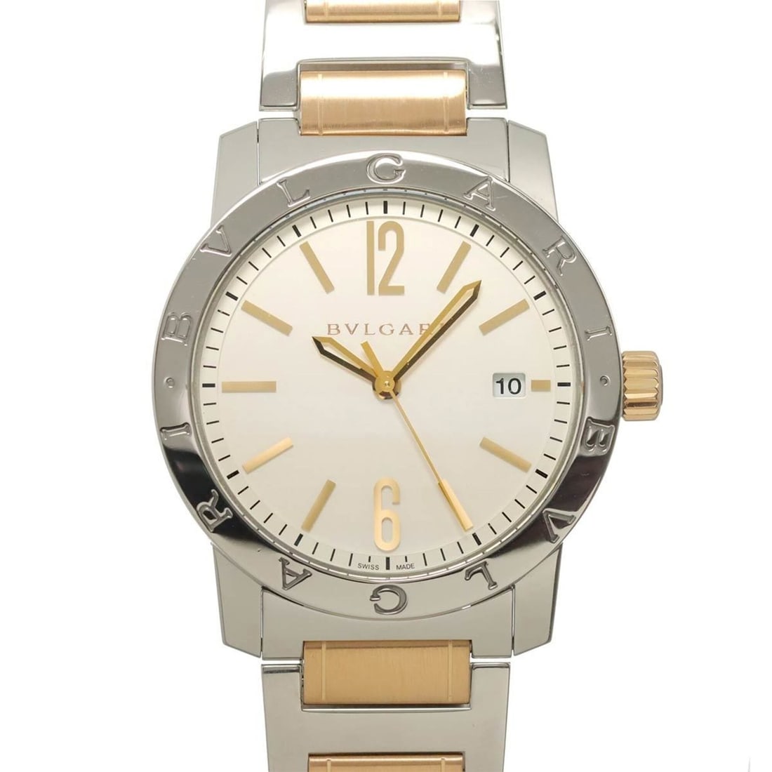 BVLGARI BB39S Men's Watch, Date, Silver & Pink Gold, Automatic Movement: --- Catalog ---Category: SizeWrist Size: 20cm / 7.87''Case Diameter: 39mm / 1.54''Category: DesignType: WristwatchColor: PinkGender: MenColor (Dial): SilverMaterial (Band): Stainless steelMaterial (Ca
