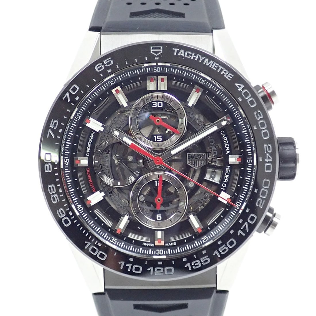 TAG Heuer Carrera Calibre 01 Men's Automatic Watch, Stainless Steel & Rubber Strap, CAR2A1Z (1 of 10)