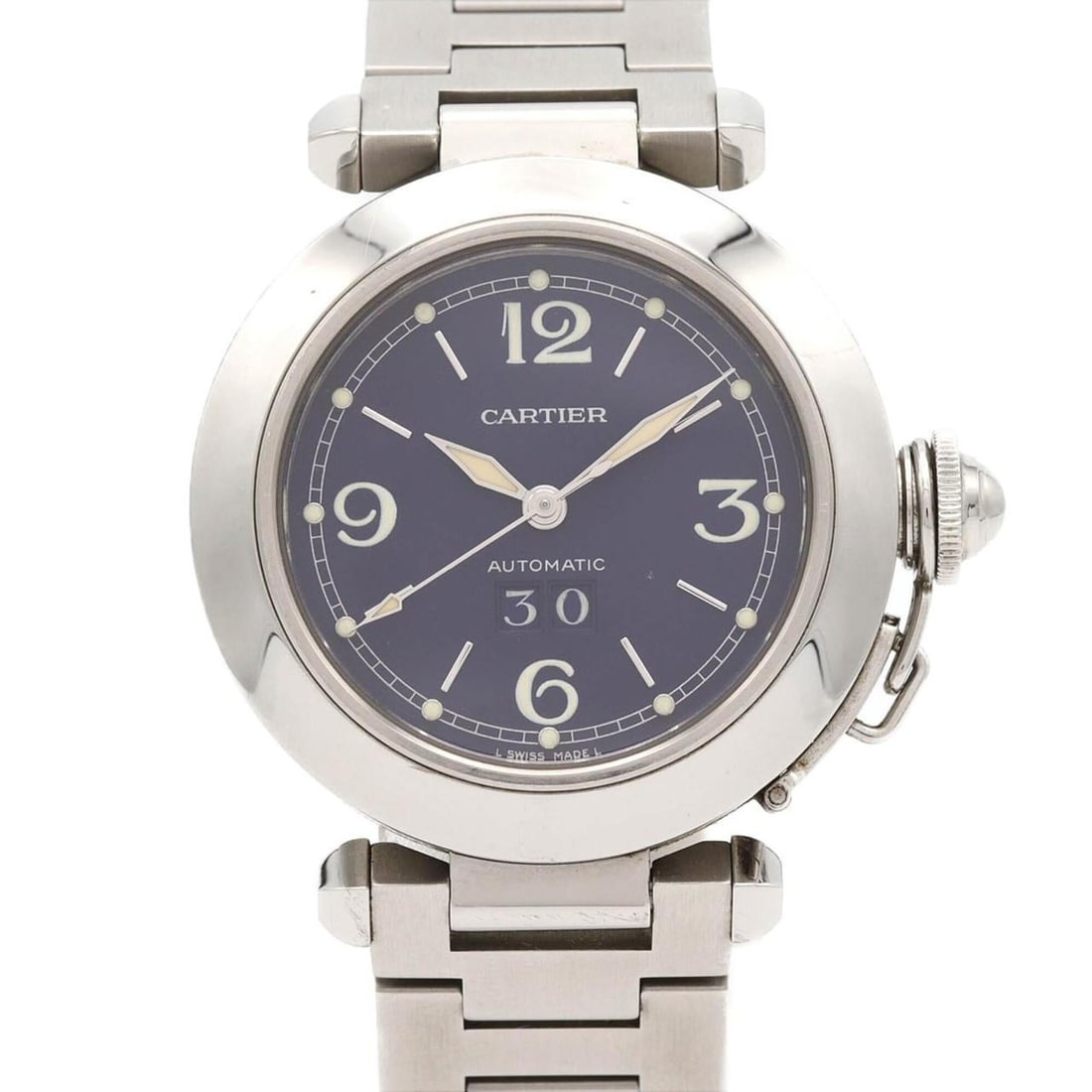 Cartier Pasha C Grande Date W31047M7 Stainless Steel Automatic Watch: --- Catalog ---Category: SizeWrist Size: 15cm / 5.9''Case Diameter: 35mm / 1.38''Category: DesignType: WristwatchGender: Men,WomenColor (Dial): BlueMaterial (Band): Stainless steelMaterial (Case): Sta