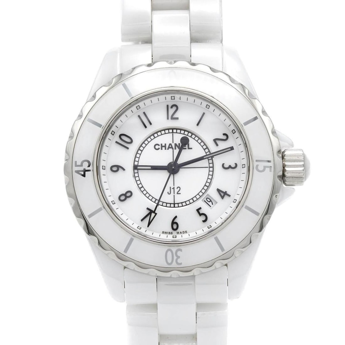 Chanel J12 33mm Ceramic H0968 Quartz Watch: --- Catalog ---Category: SizeWrist Size: 17.5cm / 6.88''Case Diameter: 33mm / 1.3''Category: DesignType: WristwatchGender: WomenColor (Dial): WhiteMaterial (Band): CeramicMaterial (Case): CeramicCateg