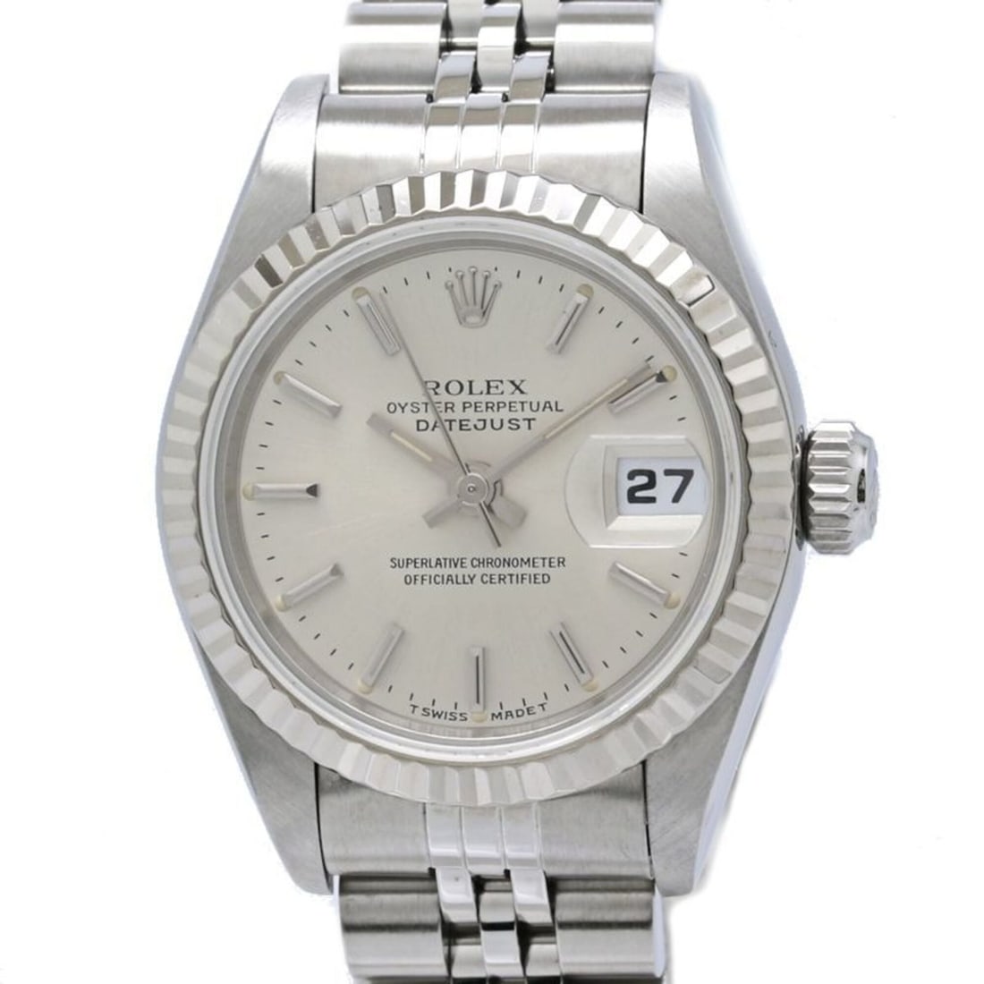 ROLEX Datejust 69174 Women's Watch, Stainless Steel x 18K White Gold, 40584: --- Catalog ---Category: SizeWrist Size: 17.5cm / 6.88''Case Diameter: 26mm / 1.02''Category: DesignType: WristwatchGender: WomenColor (Dial): SilverMaterial (Band): Stainless steel, White gold (18K)M