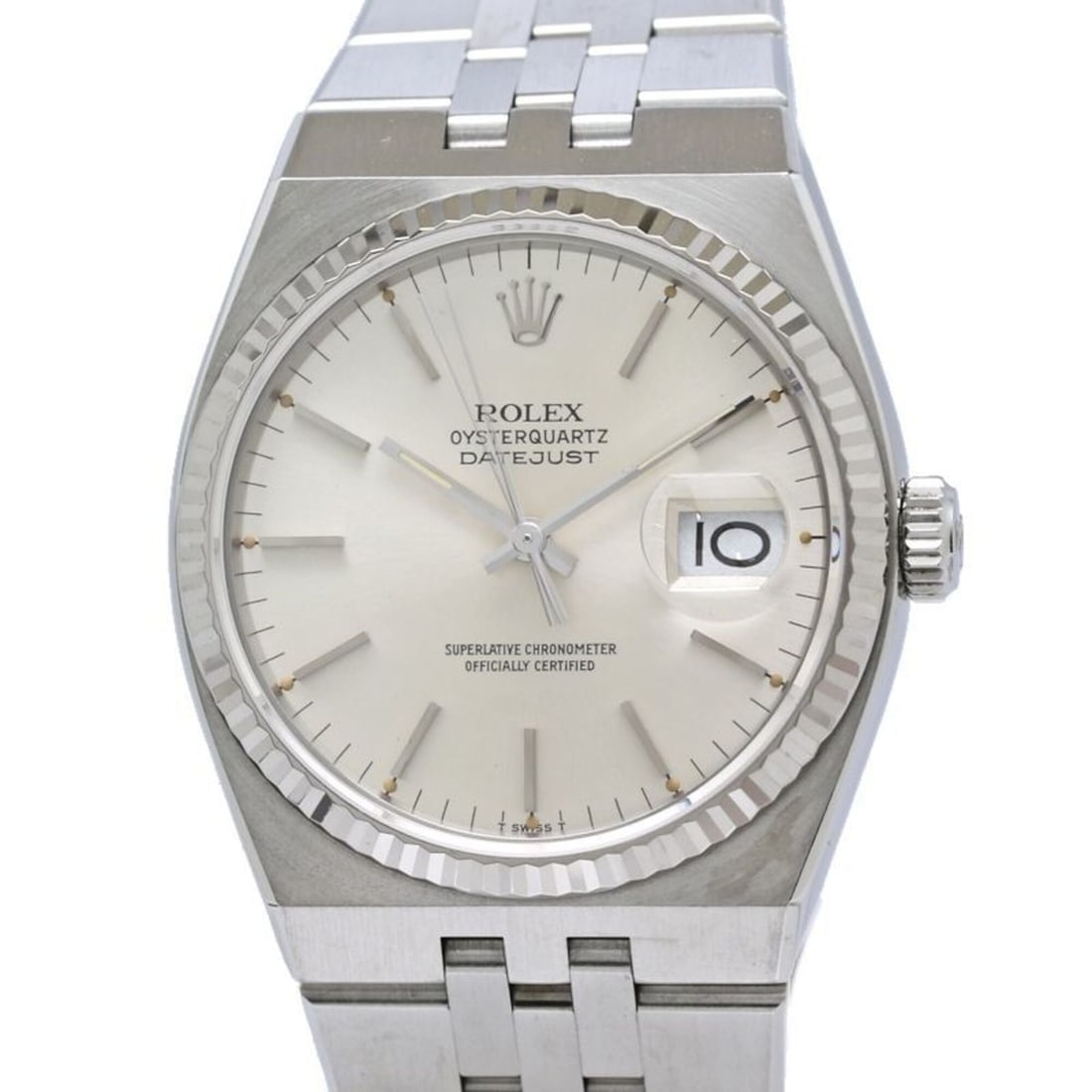 ROLEX Datejust Oysterquartz 17014 Men's Watch SSx18KWG 40587: --- Catalog ---Category: SizeWrist Size: 18.5cm / 7.28''Case Diameter: 36mm / 1.42''Category: DesignType: WristwatchGender: MenColor (Dial): SilverMaterial (Band): Stainless steel, White gold (18K)Mat