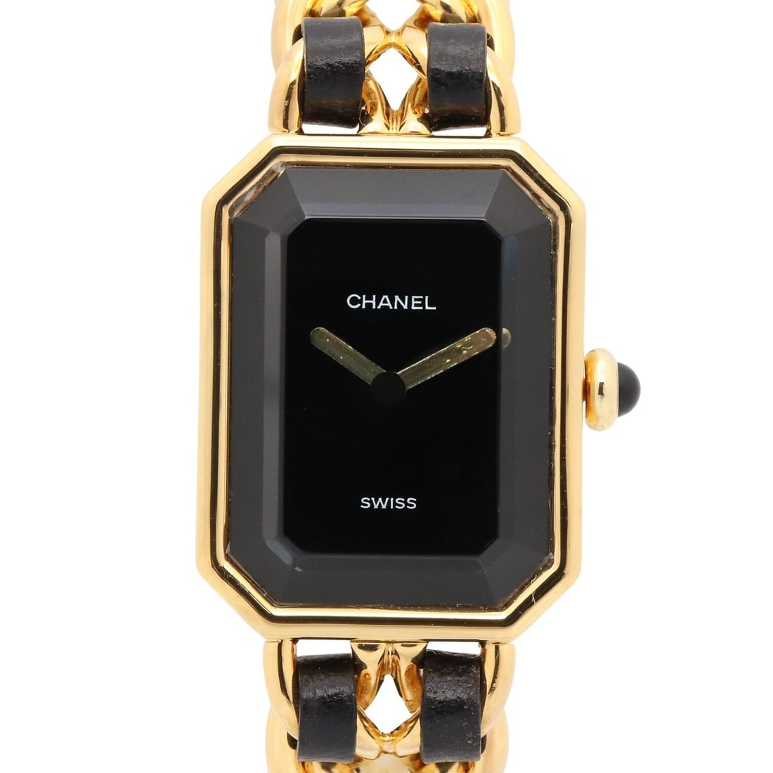 Chanel CHANEL Première S Watch, Gold Plated (GP), Leather Strap, Women's, Black, H0001: --- Catalog ---Category: SizeWrist Size: 13.5cm / 5.31''Case Diameter: 20mm / 0.79''Category: DesignType: WristwatchGender: WomenColor (Dial): BlackMaterial (Band): Gold plated, LeatherMaterial