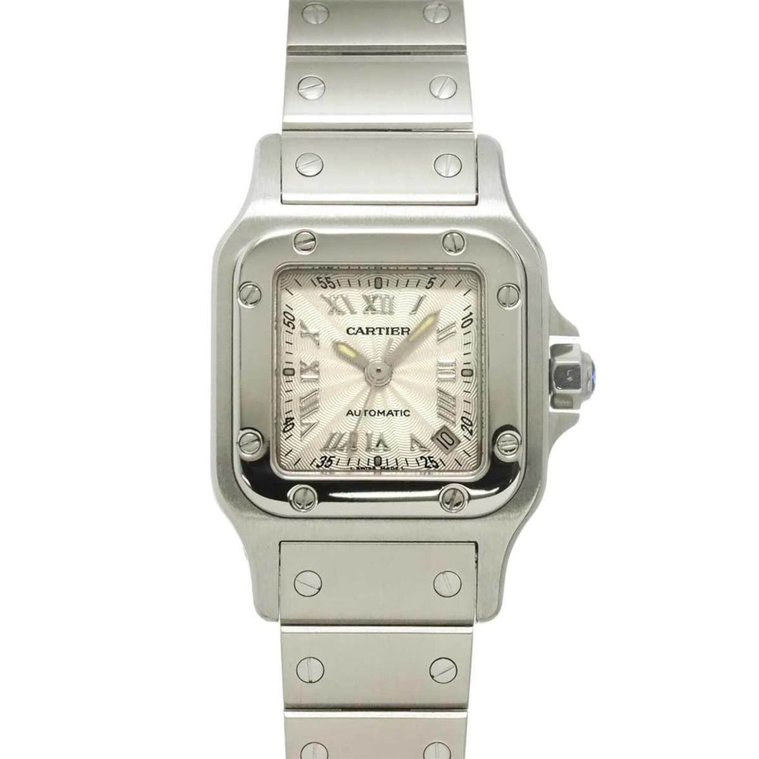 Cartier Santos Galbee SM W20044D6 Ladies' Watch, Date, Silver, Automatic Movement: --- Catalog ---Category: SizeWrist Size: 16cm / 6.29''Case Diameter: 24mm / 0.94''Category: DesignType: WristwatchGender: Men,WomenColor (Dial): SilverMaterial (Band): Stainless steelMaterial (Case): 