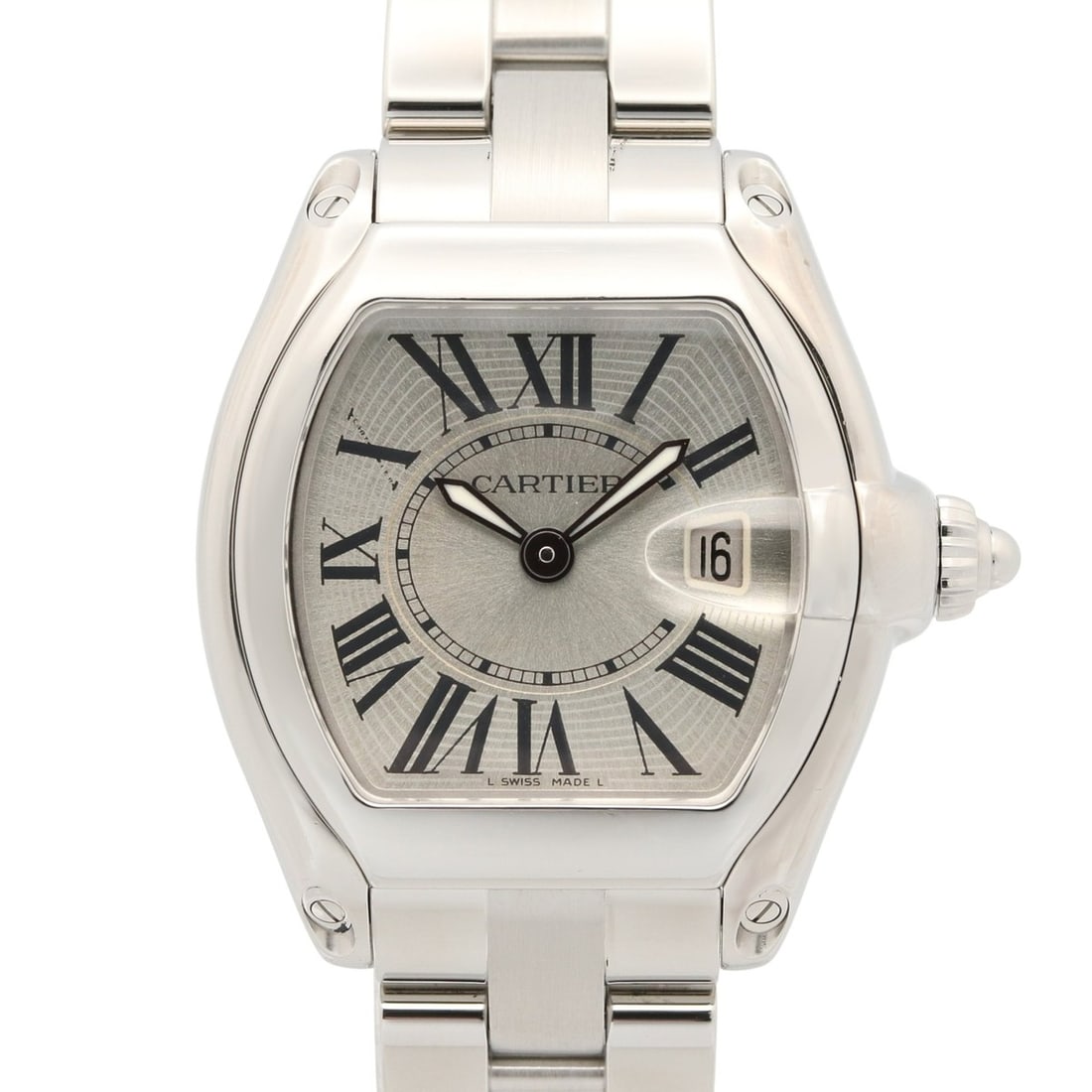 Cartier Roadster SM Watch, Stainless Steel, Ladies, Silver Tone, W62016V3: --- Catalog ---Category: SizeWrist Size: 16.5cm / 6.49''Case Diameter: 31mm / 1.22''Category: DesignType: WristwatchGender: WomenColor (Dial): SilverMaterial (Band): Stainless steelMaterial (Case): St