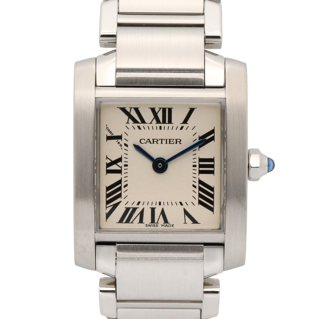 Cartier Tank Française SM Watch, Stainless Steel, Ladies, Ivory (W51008Q3): --- Catalog ---Category: SizeWrist Size: 14.5cm / 5.7''Case Diameter: 20mm / 0.79''Category: DesignType: WristwatchGender: WomenColor (Dial): IvoryMaterial (Band): Stainless steelMaterial (Case): Stai
