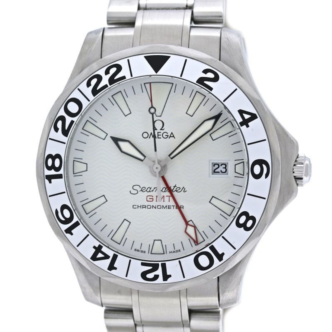 OMEGA Seamaster GMT 2538.20.00 Men's Watch, Stainless Steel, Model 40566: --- Catalog ---Category: SizeWrist Size: 20cm / 7.87''Case Diameter: 41mm / 1.61''Category: DesignType: WristwatchGender: MenColor (Dial): WhiteMaterial (Band): Stainless steelMaterial (Case): Stainle