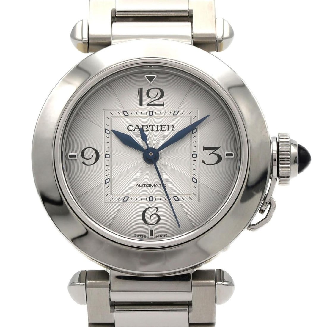 Cartier Pasha de WSPA0013 SS Automatic Watch: --- Catalog ---Category: SizeWrist Size: 18cm / 7.08''Case Diameter: 35mm / 1.38''Category: DesignType: WristwatchGender: Men,WomenColor (Dial): SilverMaterial (Band): Stainless steelMaterial (Case): 