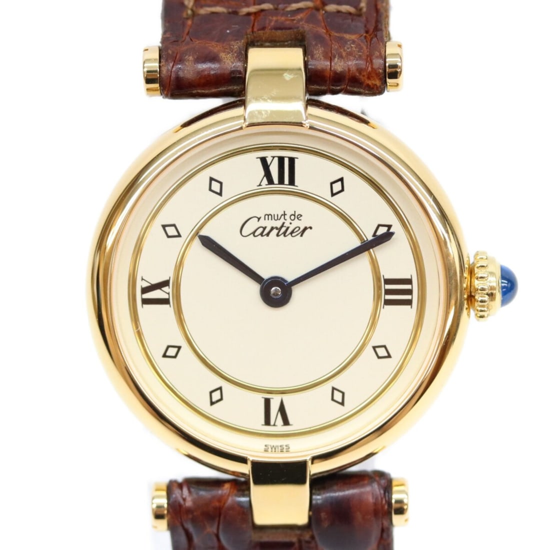 Cartier Must Vendôme SM Vermeil Quartz Watch with Roman Numerals, Gold and Ivory Dial, Ladies': --- Catalog ---Category: SizeWrist Size: 14cm - 17.5cm / 5.51'' - 6.88''Case Diameter: 24mm / 0.94''Category: DesignType: WristwatchGender: WomenColor (Dial): IvoryMaterial (Case): Silver 925Category: