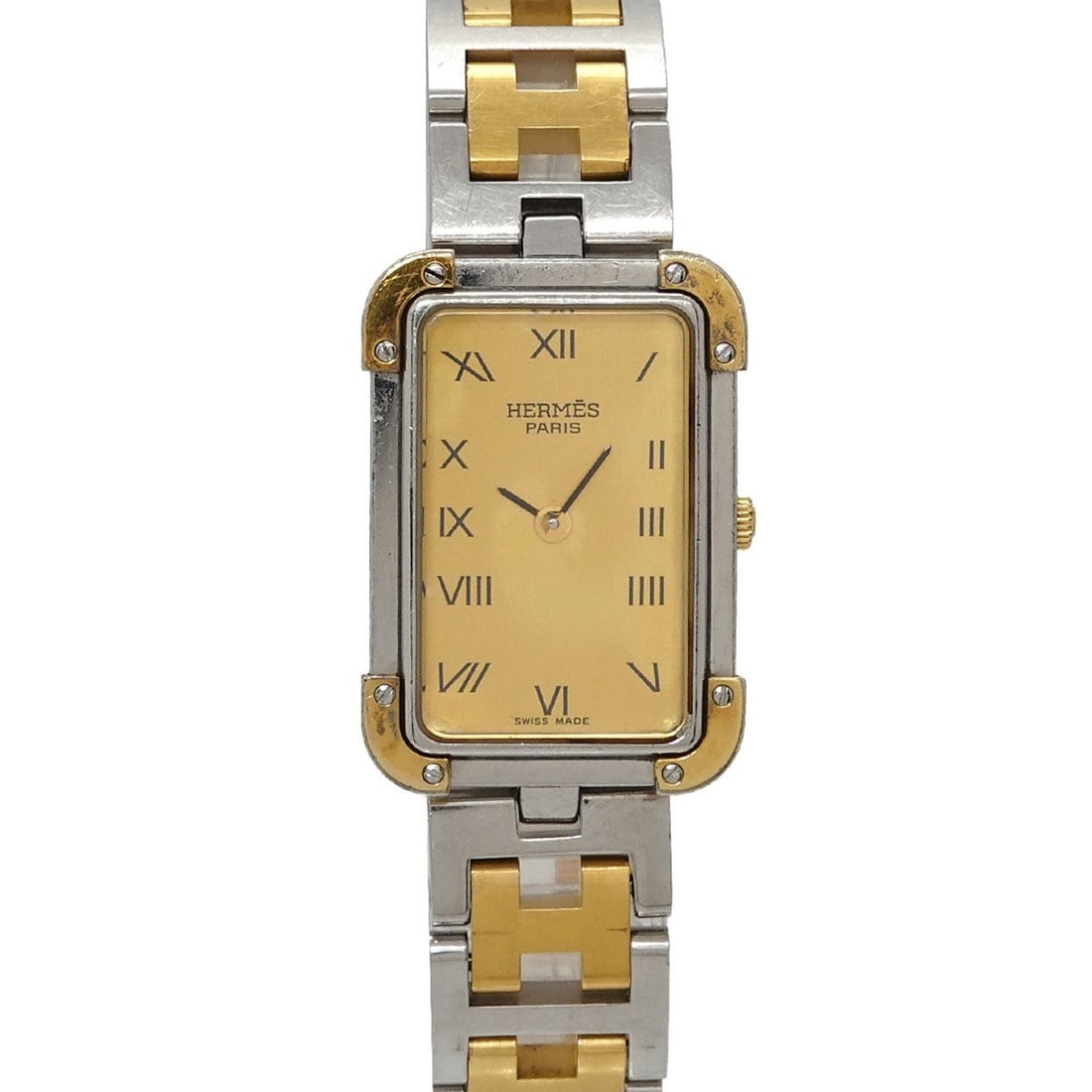 Hermes Croisiere Combination CR1 240 Women's Watch Gold Quartz: --- Catalog ---Category: SizeWrist Size: 15.5cm / 6.1''Case Diameter: 18mm / 0.71''Category: DesignType: WristwatchGender: WomenColor (Dial): GoldMaterial (Band): Gold plated, Stainless steelMaterial 