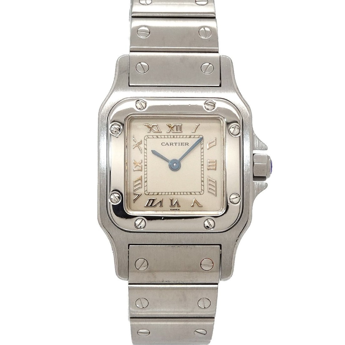 Cartier Santos Galbee SM W20024D6 Women's Watch, Ivory, Quartz Watch: --- Catalog ---Category: SizeWrist Size: 14cm / 5.51''Case Diameter: 23mm / 0.91''Category: DesignType: WristwatchGender: WomenColor (Dial): IvoryMaterial (Band): Stainless steelMaterial (Case): Stain