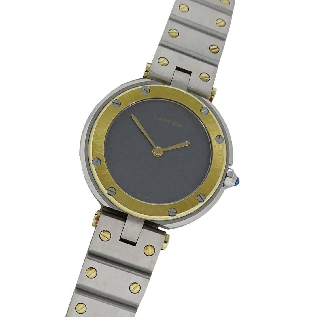 Cartier women's watch, Santos Vendôme SM, quartz movement, stainless steel (SS), gold (YG), model: --- Catalog ---Category: SizeWrist Size: 17.5cm / 6.88''Case Diameter: 27mm / 1.06''Category: DesignType: WristwatchGender: WomenColor (Dial): GrayMaterial (Band): Stainless steel, Yellow goldMaterial
