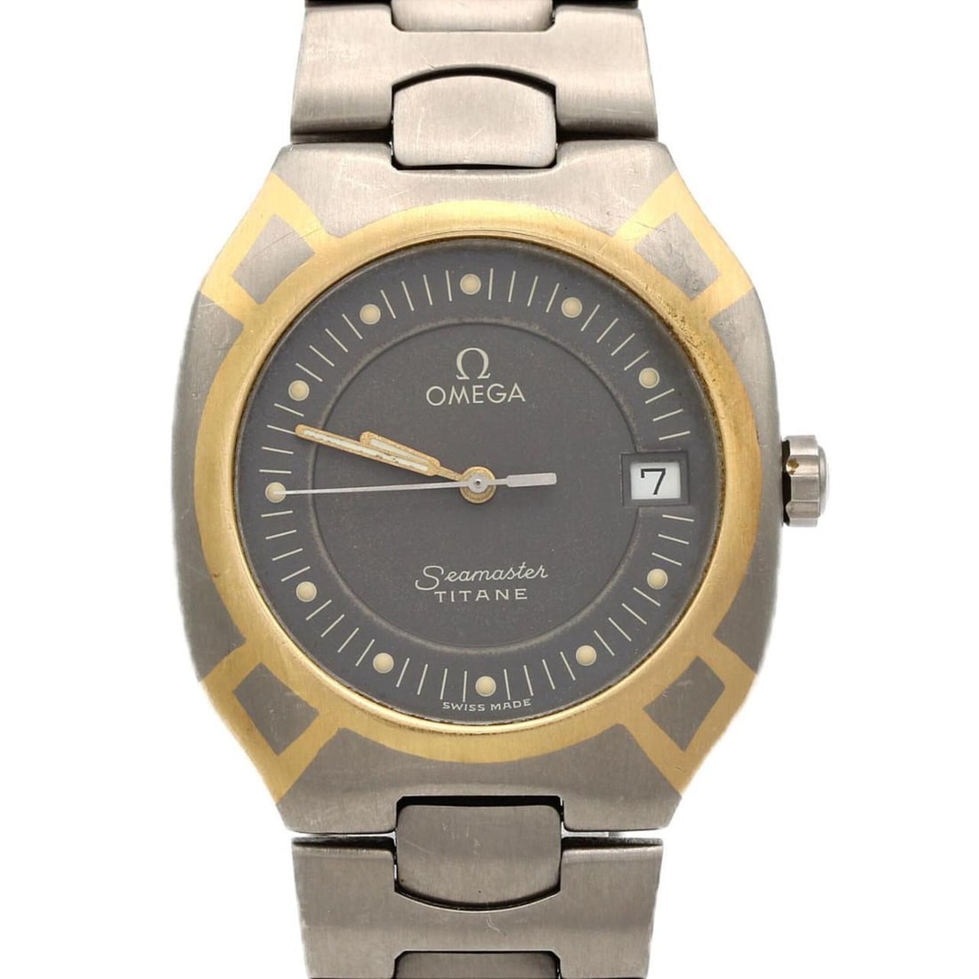 Omega Seamaster Polaris TI 5814.40 TIxYG Quartz Watch: --- Catalog ---Category: SizeWrist Size: 14.5cm / 5.7''Case Diameter: 31.5mm / 1.24''Category: DesignType: WristwatchGender: MenColor (Dial): GrayMaterial (Band): TitaniumMaterial (Case): Titanium, Ye