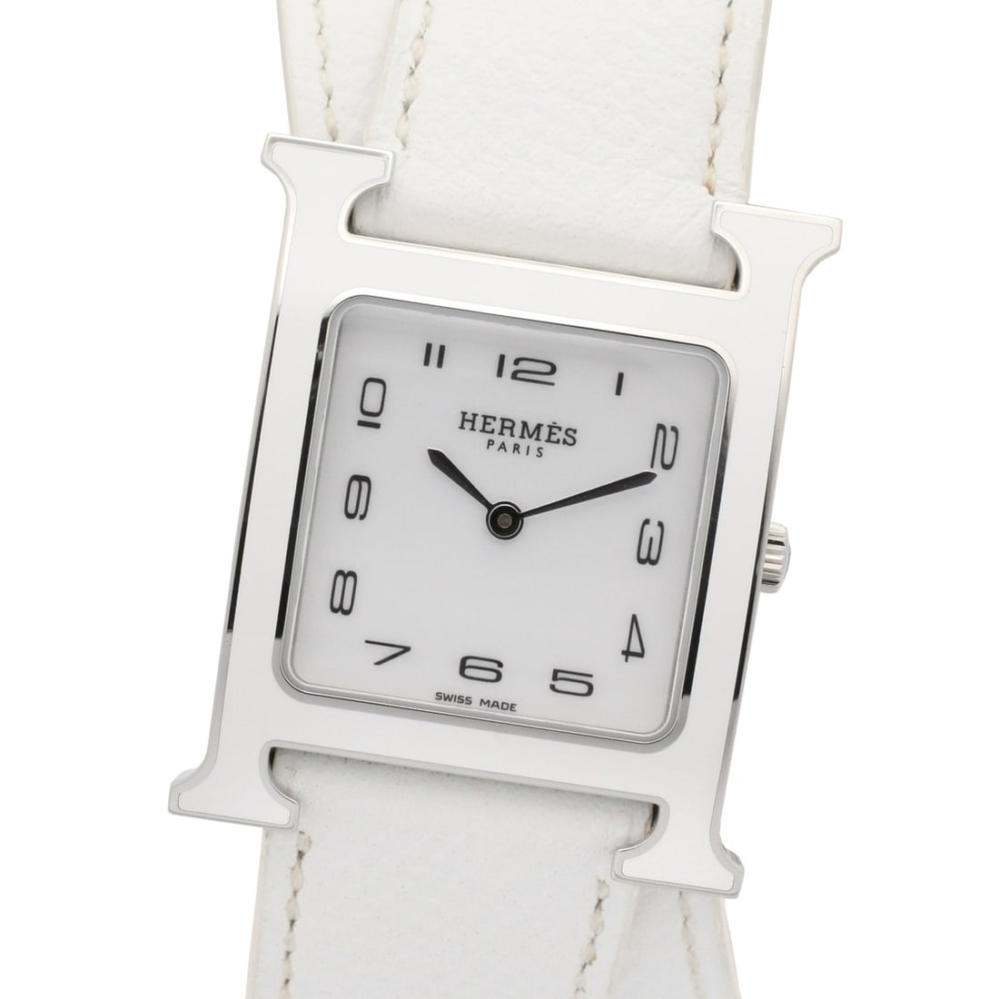 Hermes H-Watch Double Tour Wristwatch, Stainless Steel, Leather Strap, Women's, White (HH1.520): --- Catalog ---Category: SizeWrist Size: 16cm / 6.29''Case Diameter: 26.3mm / 1.04''Category: DesignType: WristwatchGender: WomenColor (Dial): WhiteMaterial (Band): LeatherMaterial (Case): Stainless s