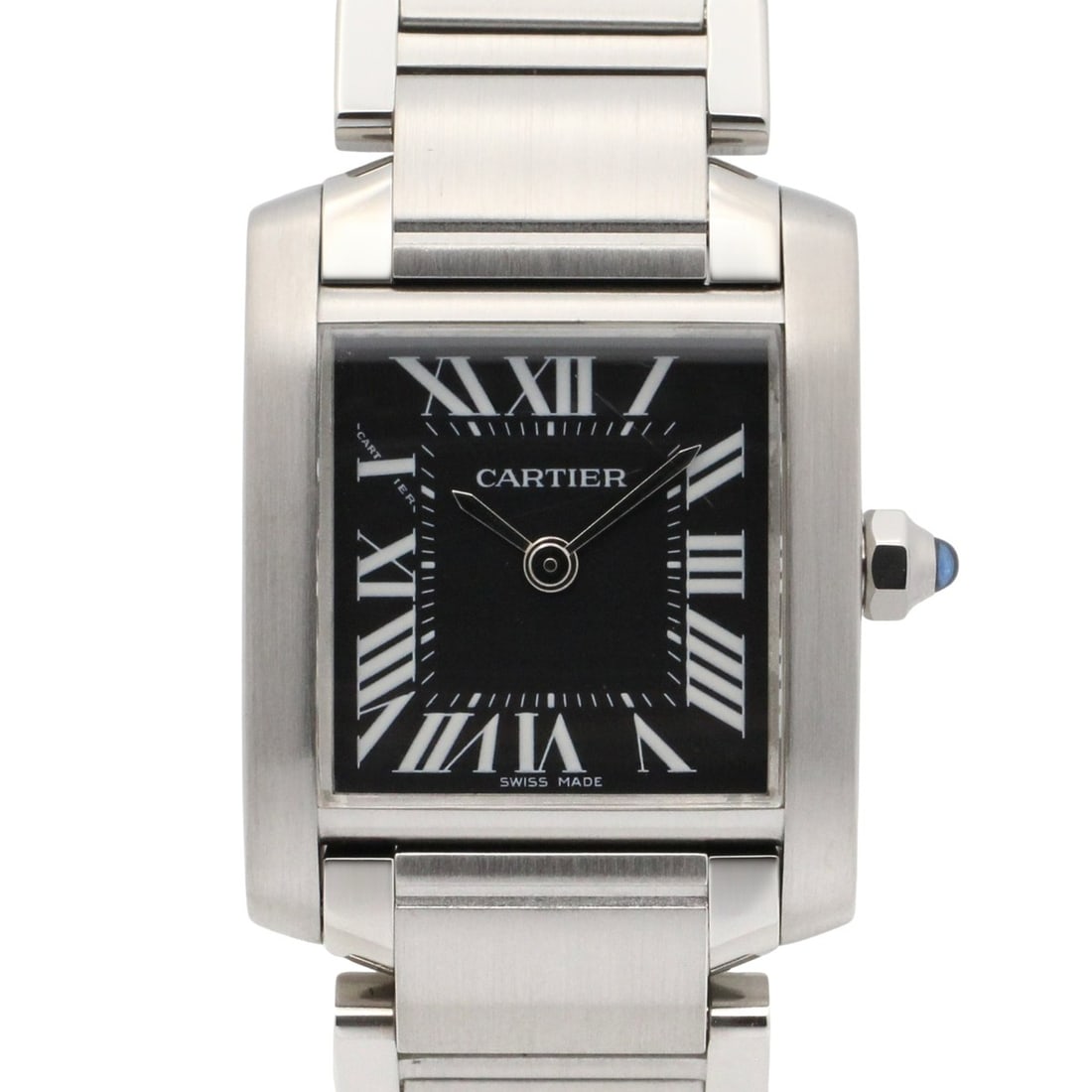 Cartier Tank Française SM Watch, Stainless Steel, Women's, Black, W51026Q3: --- Catalog ---Category: SizeWrist Size: 12.5cm / 4.92''Case Diameter: 20mm / 0.79''Category: DesignType: WristwatchGender: WomenColor (Dial): BlackMaterial (Band): Stainless steelMaterial (Case): Sta