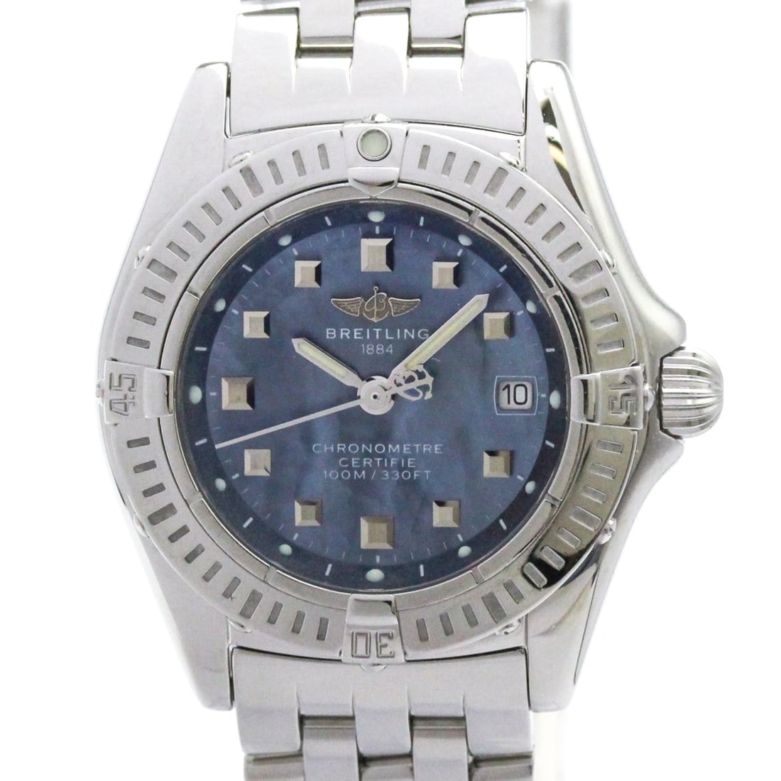 BREITLING Callistino Blue MOP Dial Steel Quartz Watch A72345 Polished: --- Catalog ---Category: SizeCase Diameter: 29mm / 1.14''Category: DesignType: WristwatchStyle: SportGender: WomenColor (Dial): Blue shellMaterial (Band): Stainless steelMaterial (Case): Stainless ste