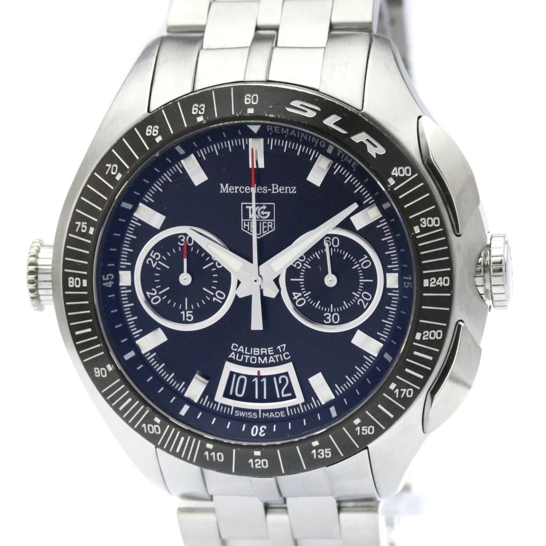 TAG HEUER SLR Mercedes Benz Calibre 17 LTD Edition Watch CAG2111 Polished: --- Catalog ---Category: SizeCase Diameter: 45mm / 1.77''Category: DesignType: WristwatchStyle: SportGender: MenColor (Dial): BlackMaterial (Band): Stainless steelMaterial (Case): Stainless steelCateg