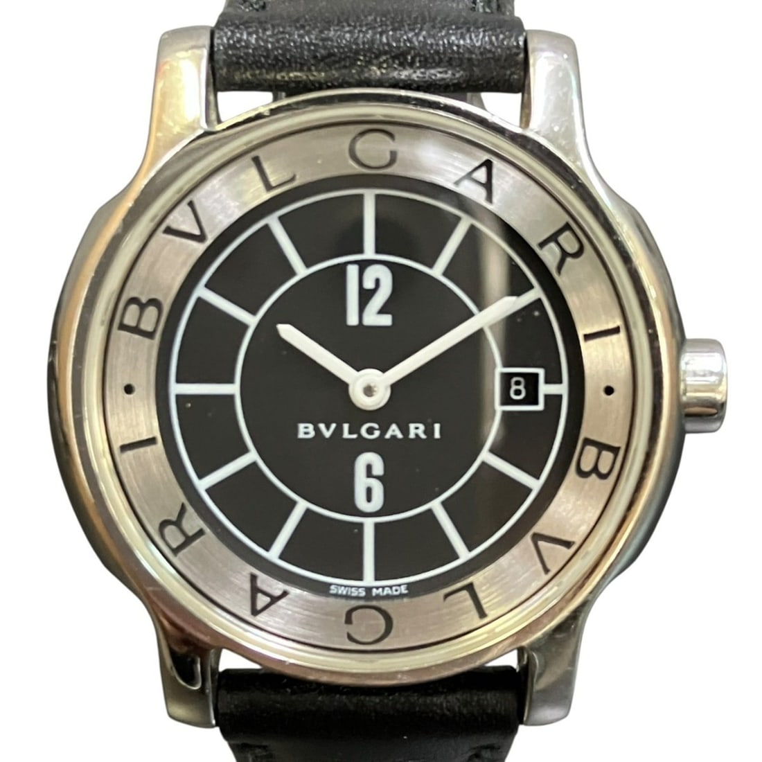 Bulgari BVLGARI Solo Tempo Watch, Total Weight 24.8g, Stainless Steel, Genuine Leather Strap, Quartz: --- Catalog ---Category: SizeWrist Size: 13cm - 16.5cm / 5.11'' - 6.49''Case Diameter: 28mm / 1.1''Category: DesignType: WristwatchGender: Men,WomenColor (Dial): BlackMaterial (Band): LeatherMaterial 