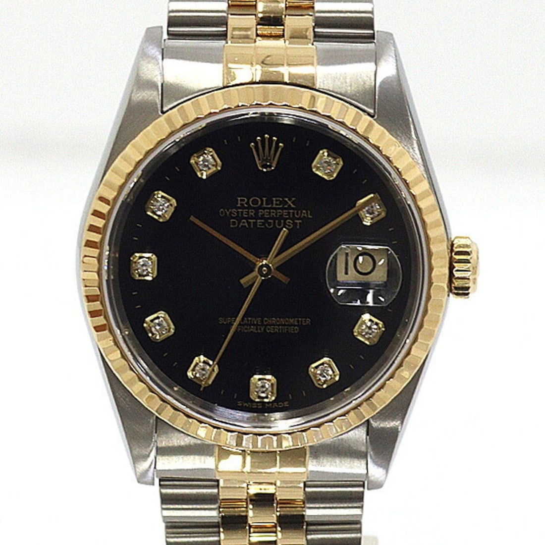 Rolex ROLEX Men's Watch Datejust 16233G Automatic Winding P-serial Number Refurbished: --- Catalog ---Category: SizeWrist Size: 18.2cm / 7.16''Case Diameter: 36mm / 1.42''Category: DesignType: WristwatchGender: MenColor (Dial): BlackMaterial (Band): Stainless steel, Yellow goldMaterial 