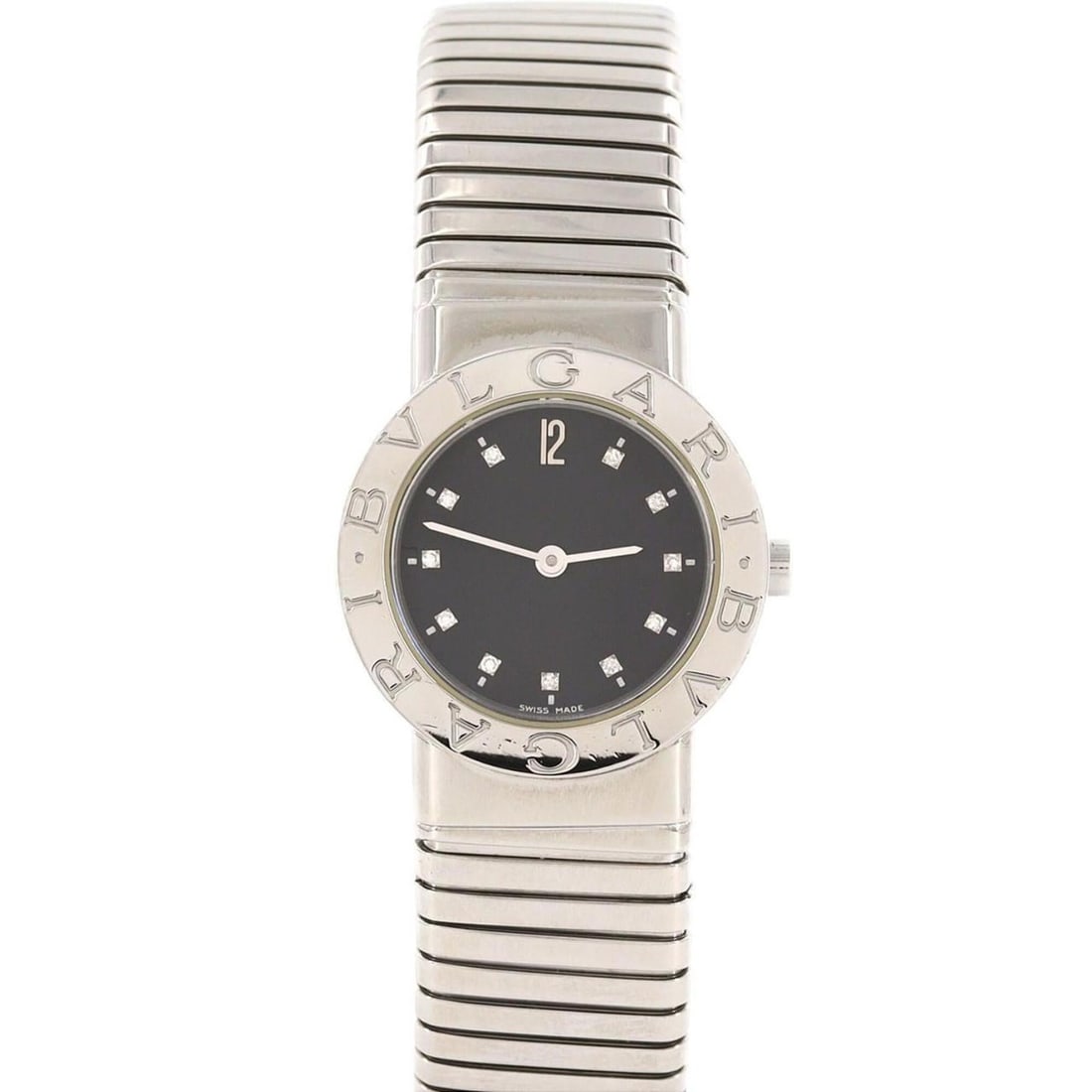 Bvlgari Tubogas 11P Large Size BB262TS Stainless Steel Quartz Watch: --- Catalog ---Category: SizeWrist Size: 16cm / 6.29''Case Diameter: 26mm / 1.02''Category: DesignType: WristwatchGender: WomenColor (Dial): BlackMaterial (Band): Stainless steelMaterial (Case): Stain