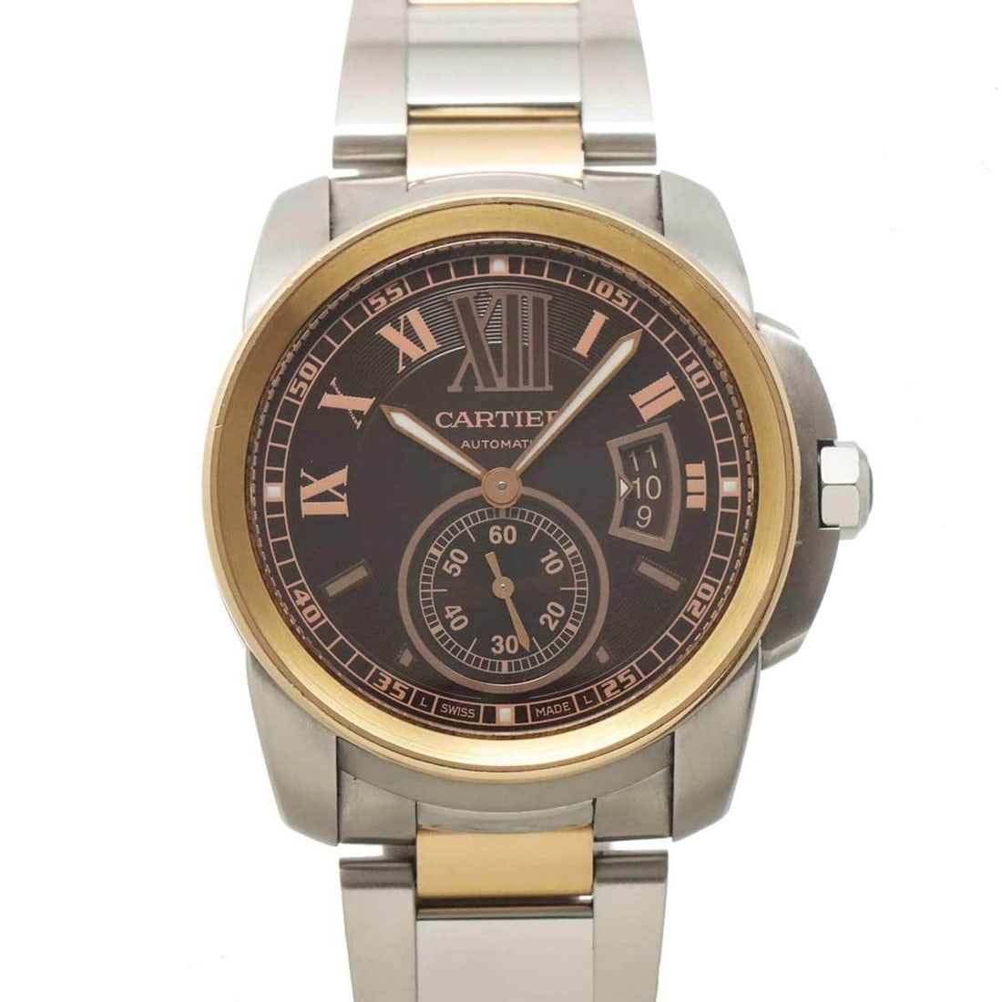Cartier Calibre de W7100050 Men's Watch, Date, Brown, 18KPG Pink Gold, Automatic Movement.: --- Catalog ---Category: SizeWrist Size: 16cm / 6.29''Case Diameter: 42mm / 1.65''Category: DesignType: WristwatchGender: MenColor (Dial): BrownMaterial (Band): Pink gold (18K), Stainless steelMateria