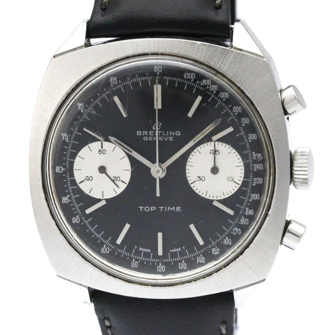 BREITLING Top Time Steel Hand-Winding Mens Watch 2011 Vintage: --- Catalog ---Category: SizeCase Diameter: 37mm / 1.46''Category: DesignType: WristwatchStyle: SportGender: MenColor (Dial): BlackMaterial (Band): LeatherMaterial (Case): Stainless steelCategory: Gen