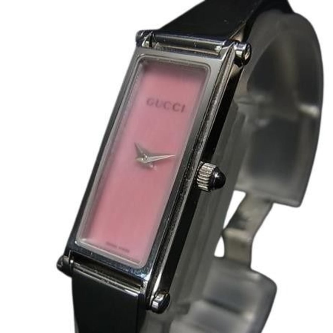GUCCI Bangle Watch 1500L Silver Pink Mother-of-Pearl Dial Stainless Steel Women's 2-Hand Quartz: --- Catalog ---Category: SizeWrist Size: 15.5cm / 6.1''Case Diameter: 12mm / 0.47''Category: DesignType: WristwatchGender: WomenColor (Dial): Pink shellMaterial (Band): Stainless steelMaterial (Case):