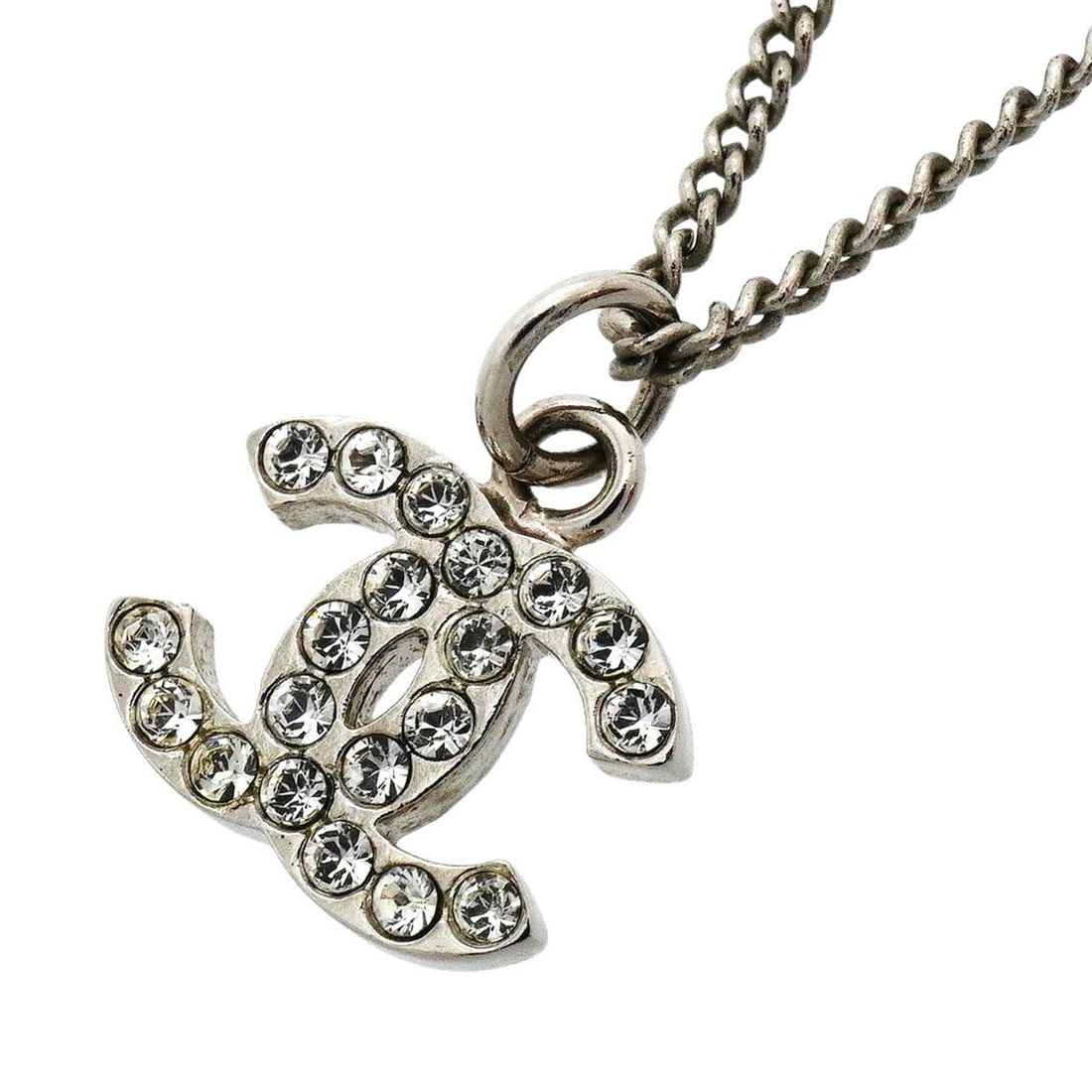 Chanel Necklace, Coco Mark, Metal, Rhinestone, Silver, Women's: --- Catalog ---Category: SizePendant Size: 18.5mm x 14.3mm / 0.72'' x 0.56''Neck Circumference: 42 cm / 16.53''Category: DesignColor: SilverGender: WomenMaterial: Metal, RhinestoneNecklace Type: Neckl